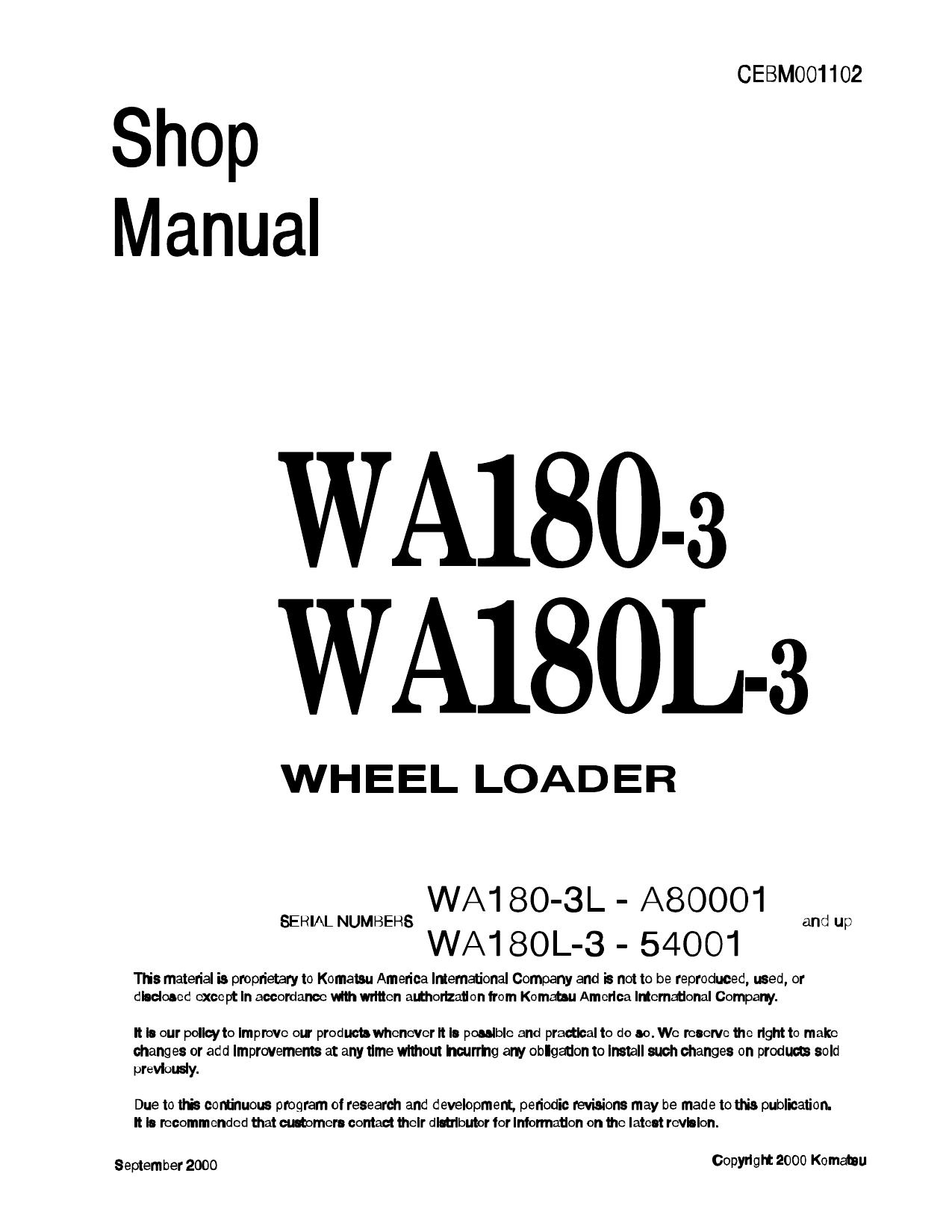 WA180-3 WA180L-3 Shop Manual
